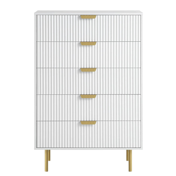 Richmond Ridged Chest of 5 Drawers, Matte White