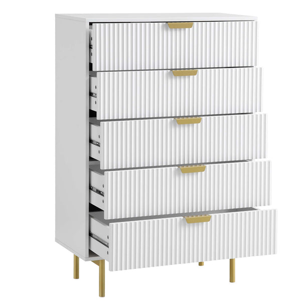 Richmond Ridged Chest of 5 Drawers, Matte White