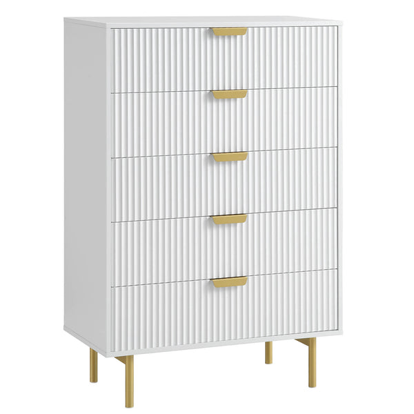 Richmond Ridged Chest of 5 Drawers, Matte White