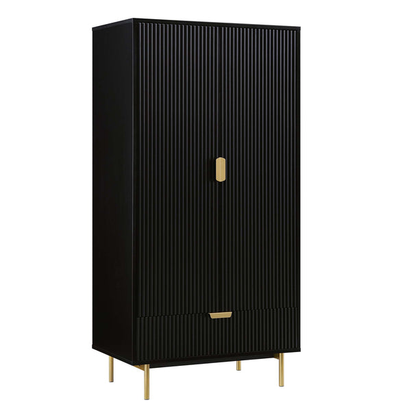 Richmond Ridged Double Wardrobe with Drawer, Matte Black