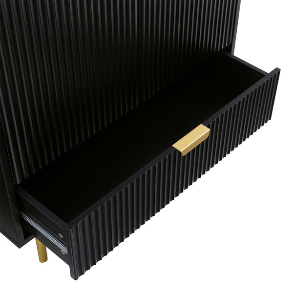 Richmond Ridged Double Wardrobe with Drawer, Matte Black