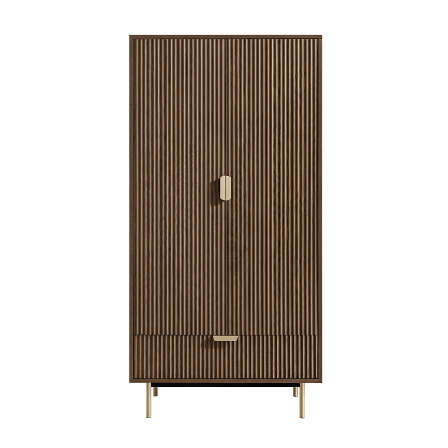 Richmond Ridged Double Wardrobe with Drawer, Dark Ash
