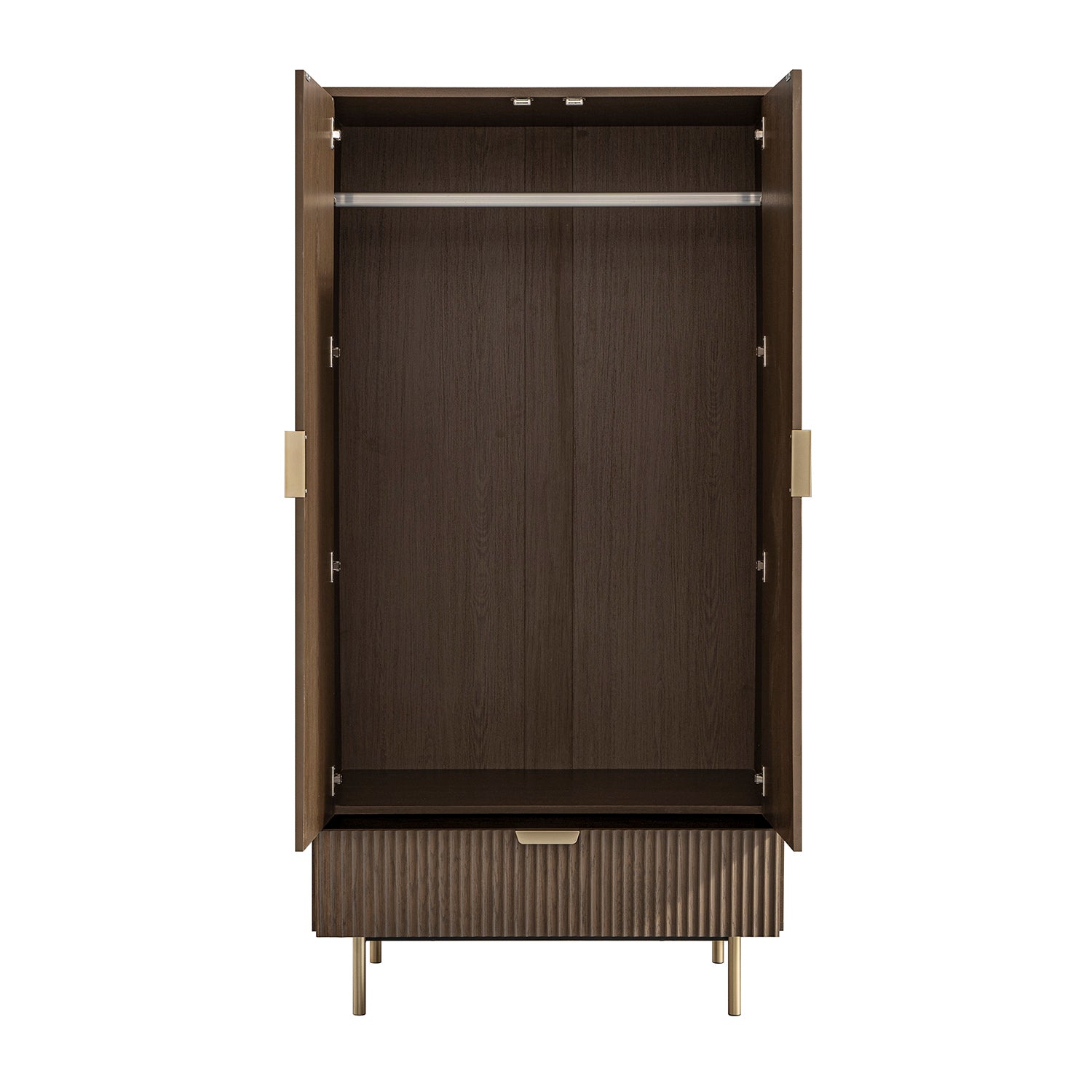 Richmond Ridged Double Wardrobe with Drawer, Dark Ash