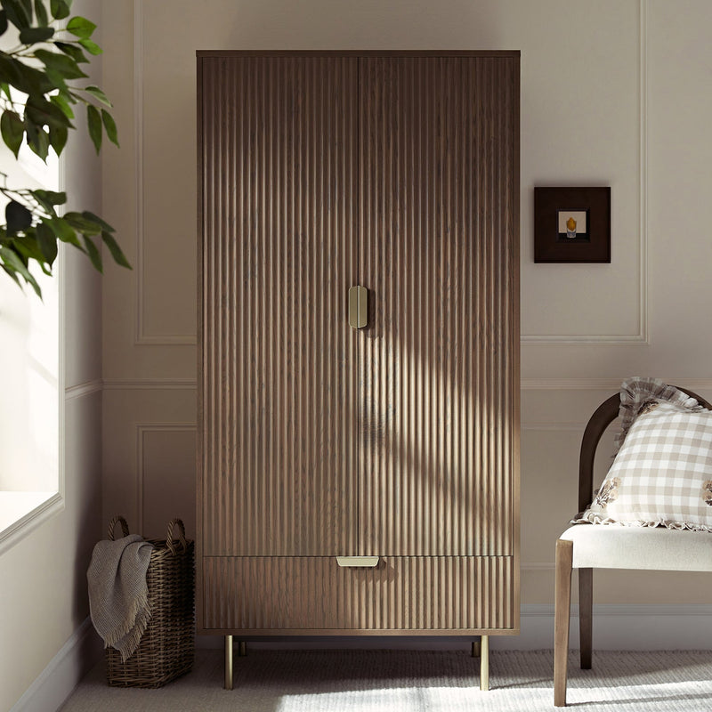 Richmond Ridged Double Wardrobe with Drawer, Dark Ash