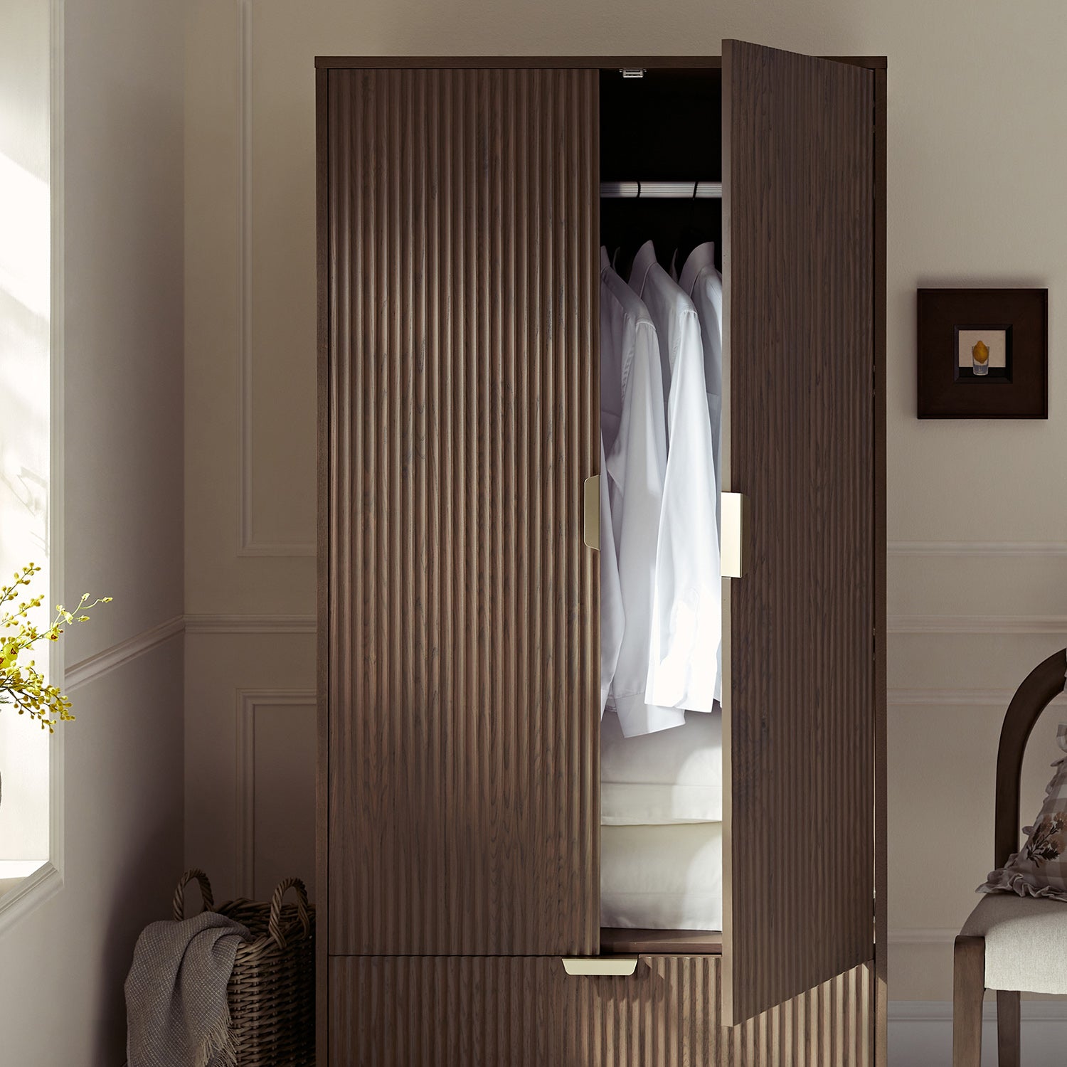 Richmond Ridged Double Wardrobe with Drawer, Dark Ash