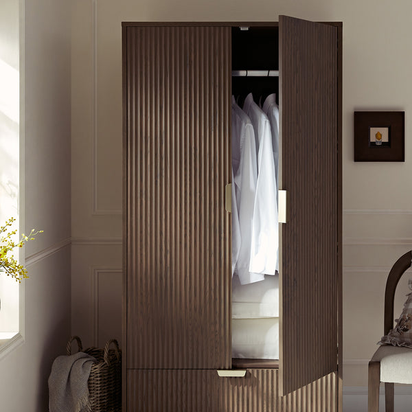 Richmond Ridged Double Wardrobe with Drawer, Dark Ash