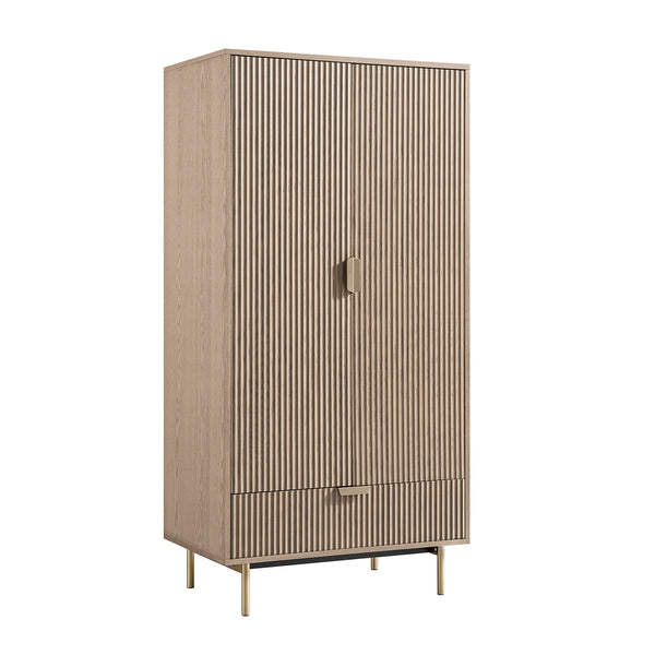 Richmond Ridged Double Wardrobe with Drawer, Light Ash