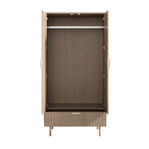 Richmond Ridged Double Wardrobe with Drawer, Light Ash