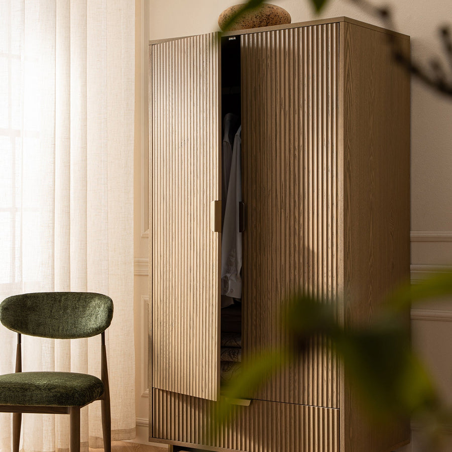 Richmond Ridged Double Wardrobe with Drawer, Light Ash