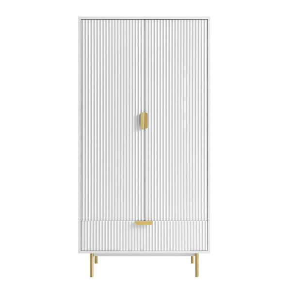 Richmond Ridged Double Wardrobe with Drawer, Matte White
