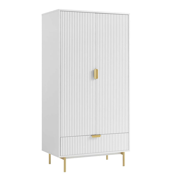 Richmond Ridged Double Wardrobe with Drawer, Matte White