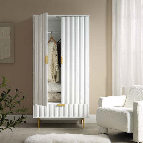 Richmond Ridged Double Wardrobe with Drawer, Matte White