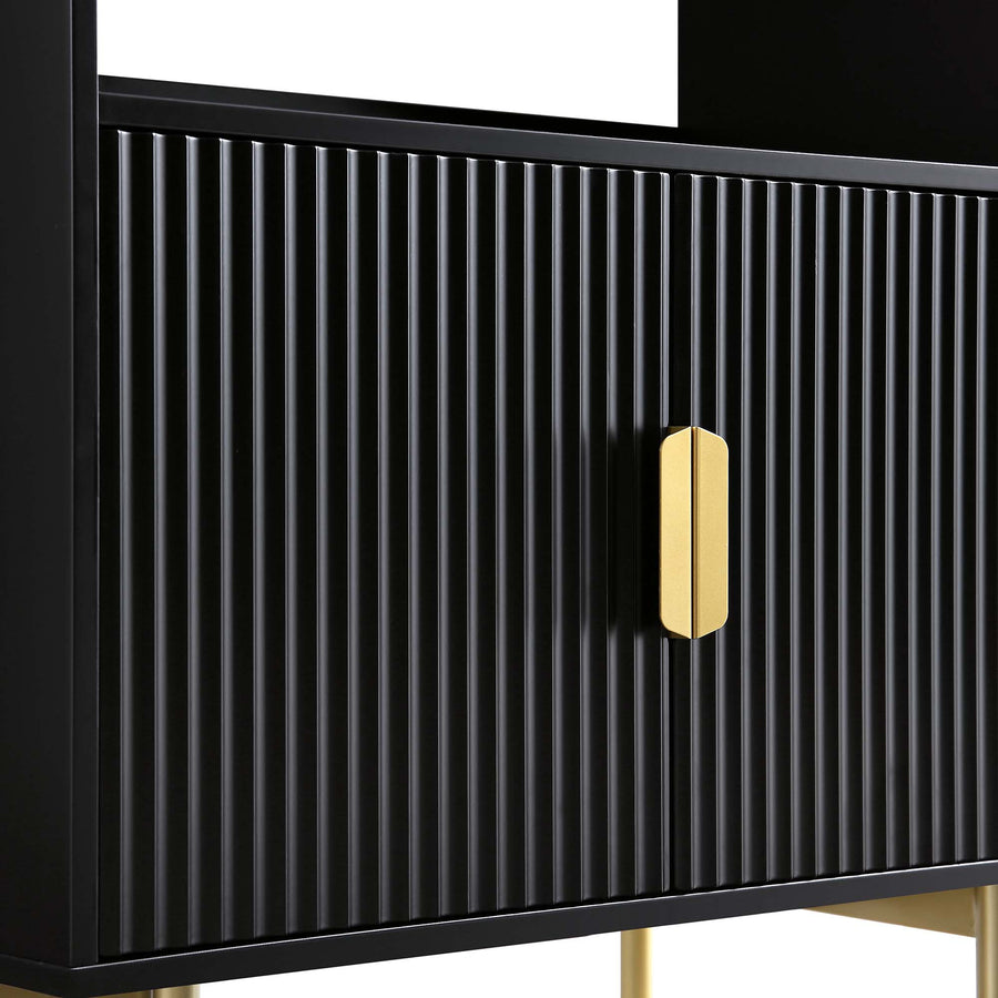 Richmond Ridged Tall Bookcase with Doors, Matte Black