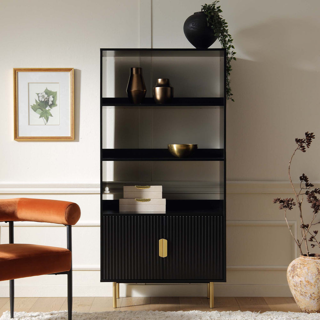 Richmond Ridged Tall Bookcase with Doors, Matte Black daals