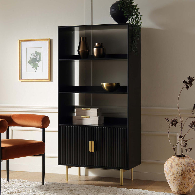 Richmond Ridged Tall Bookcase with Doors, Matte Black