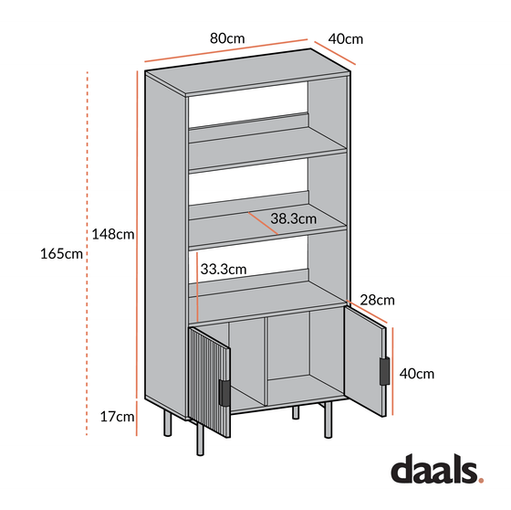 Richmond Ridged Tall Bookcase with Doors, Dark Ash