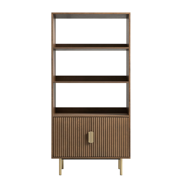 Richmond Ridged Tall Bookcase with Doors, Dark Ash