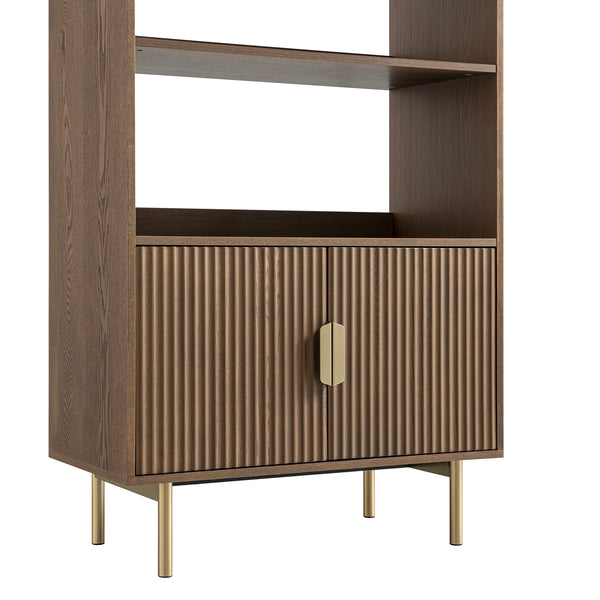 Richmond Ridged Tall Bookcase with Doors, Dark Ash