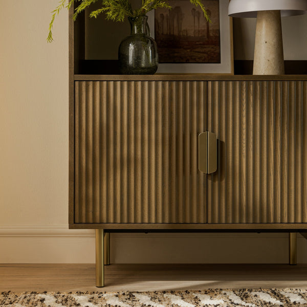 Richmond Ridged Tall Bookcase with Doors, Dark Ash