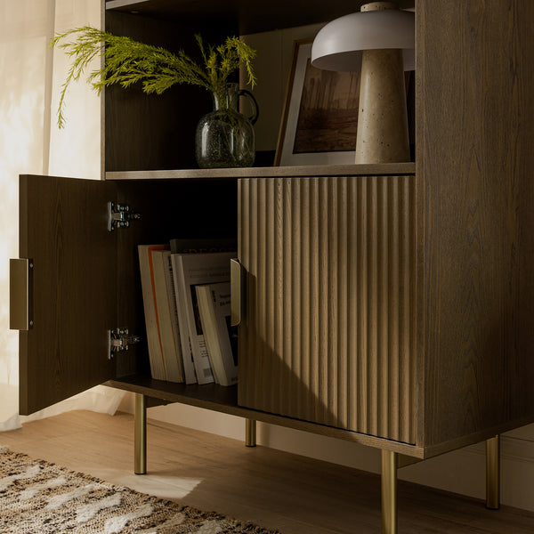 Richmond Ridged Tall Bookcase with Doors, Dark Ash