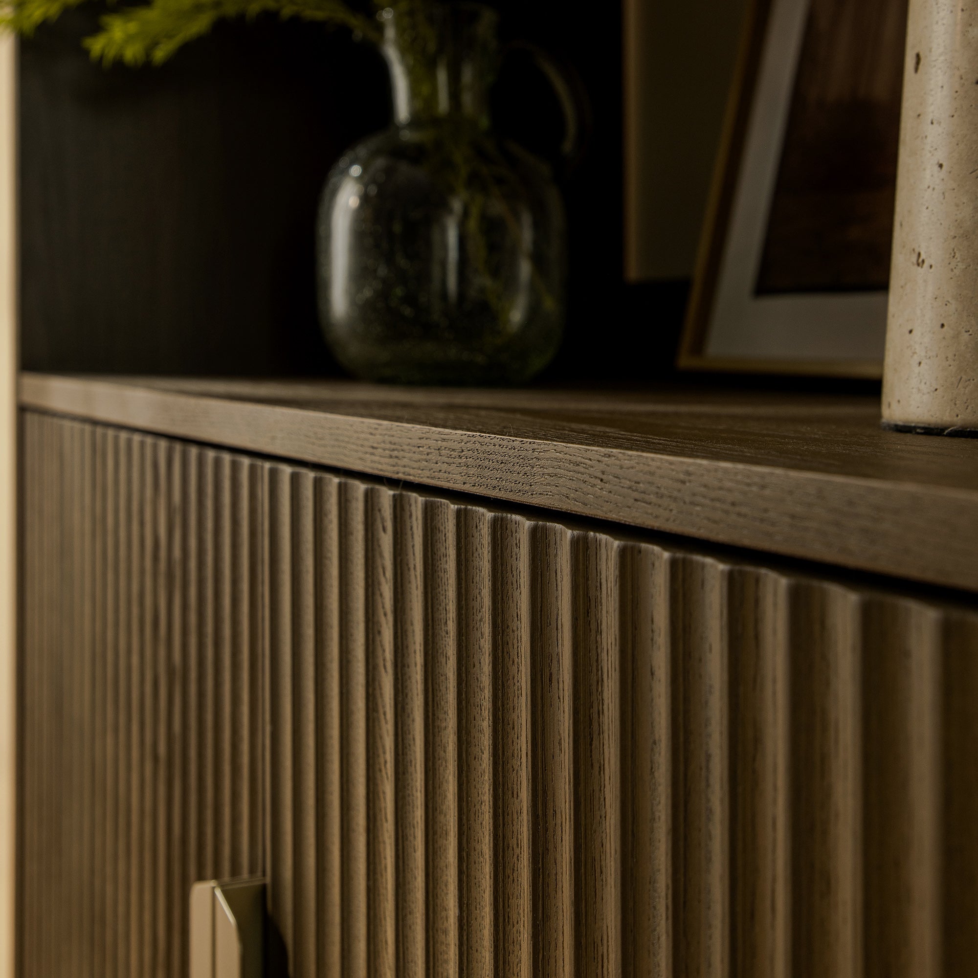 Richmond Ridged Tall Bookcase with Doors, Dark Ash