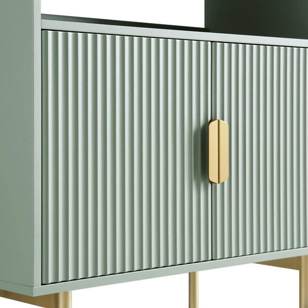 Richmond Ridged Tall Bookcase with Doors, Matte Sage Green