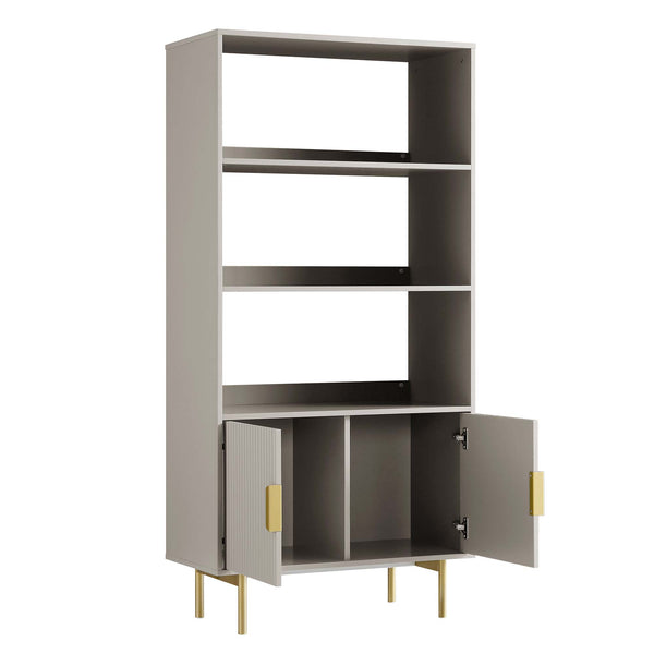 Richmond Ridged Tall Bookcase with Doors, Matte Taupe