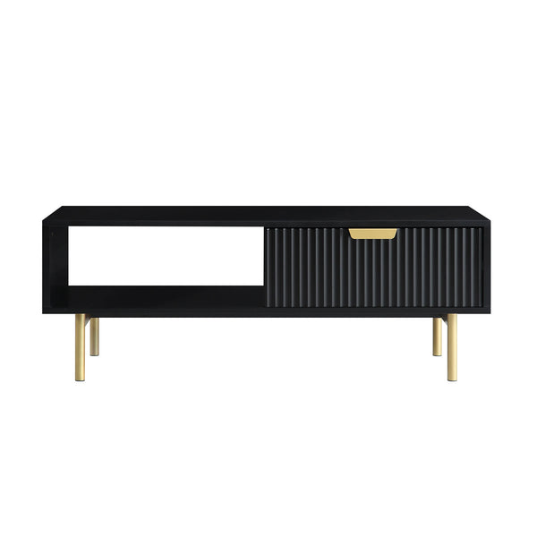 Richmond Ridged Coffee Table with Drawer, Matte Black