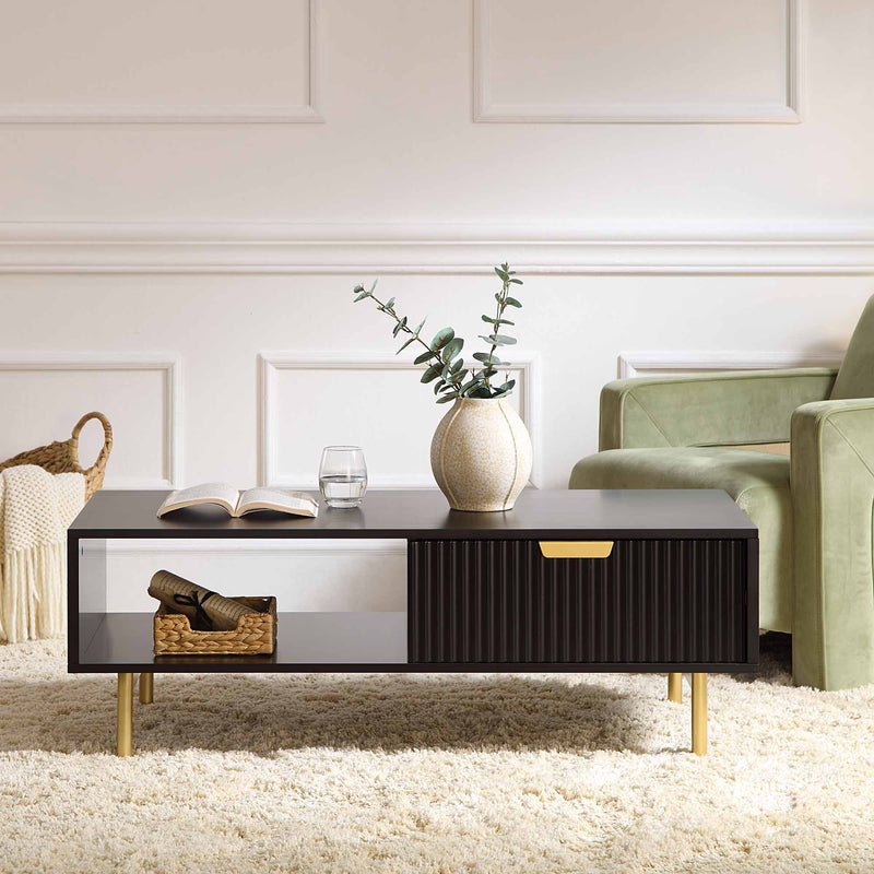 Richmond Ridged Coffee Table with Drawer, Matte Black - daals