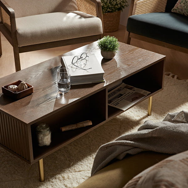 Richmond Ridged Coffee Table with Drawer, Dark Ash