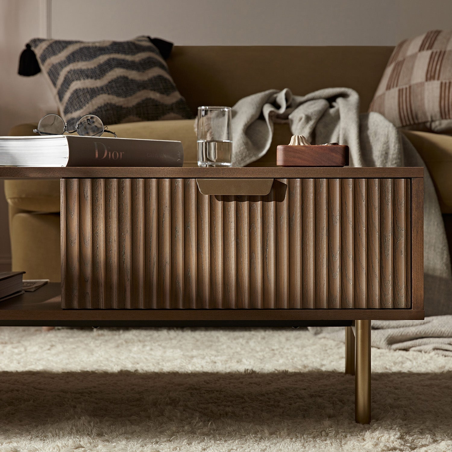 Richmond Ridged Coffee Table with Drawer, Dark Ash