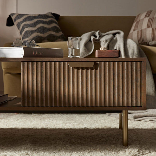 Richmond Ridged Coffee Table with Drawer, Dark Ash