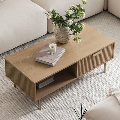 Richmond Ridged Coffee Table with Drawer, Light Ash