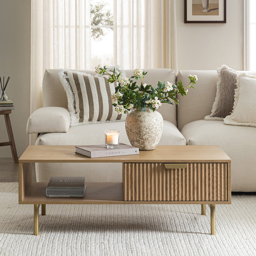 Richmond Ridged Coffee Table with Drawer, Light Ash