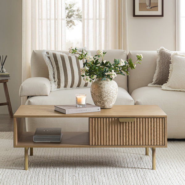 Richmond Ridged Coffee Table with Drawer, Light Ash - daals