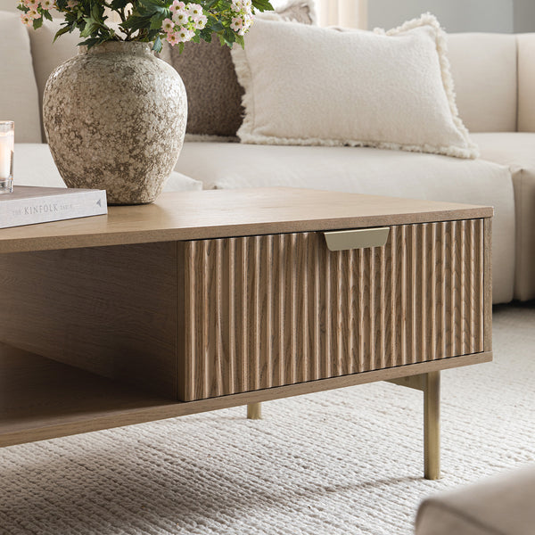 Richmond Ridged Coffee Table with Drawer, Light Ash - daals