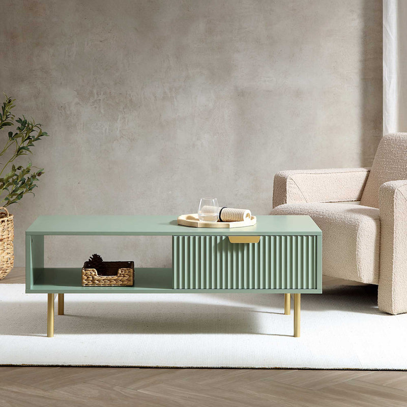 Richmond Ridged Coffee Table with Drawer, Matte Sage Green - daals