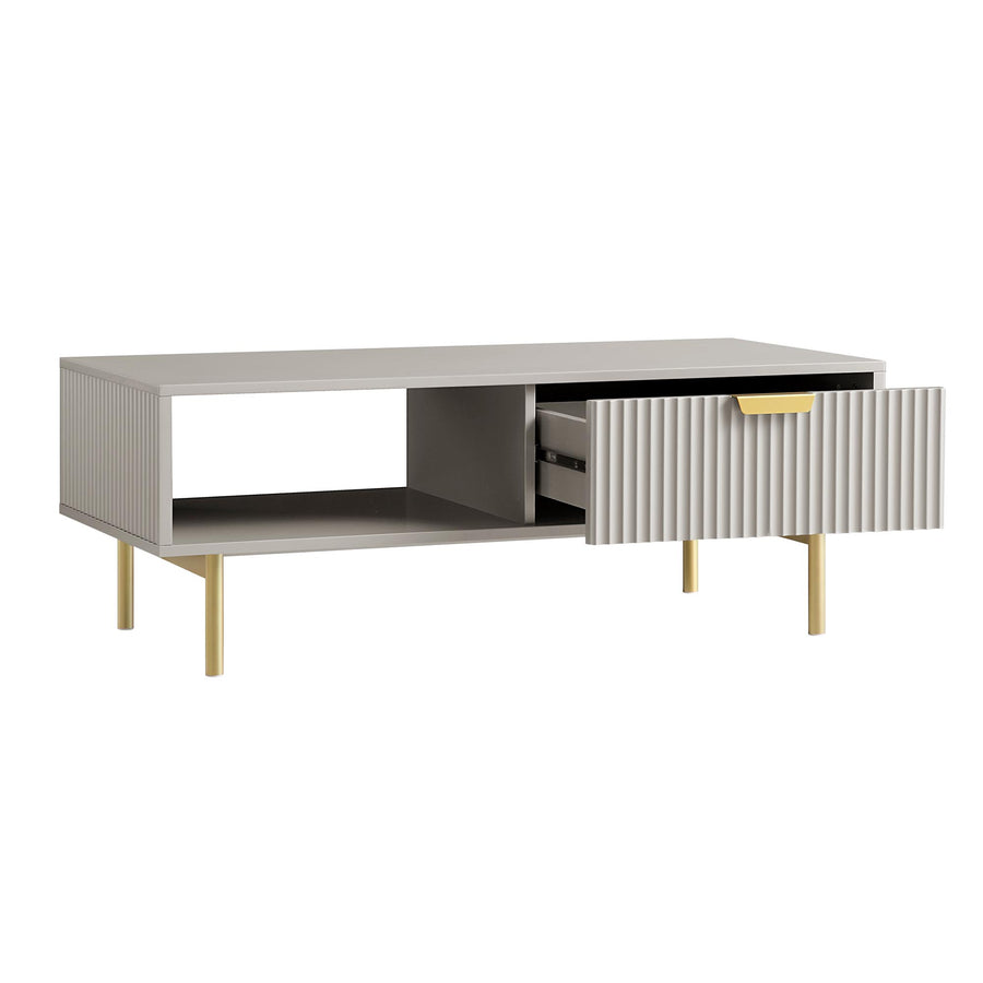 Richmond Ridged Coffee Table with Drawer, Matte Taupe