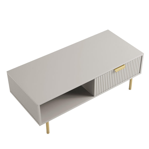 Richmond Ridged Coffee Table with Drawer, Matte Taupe