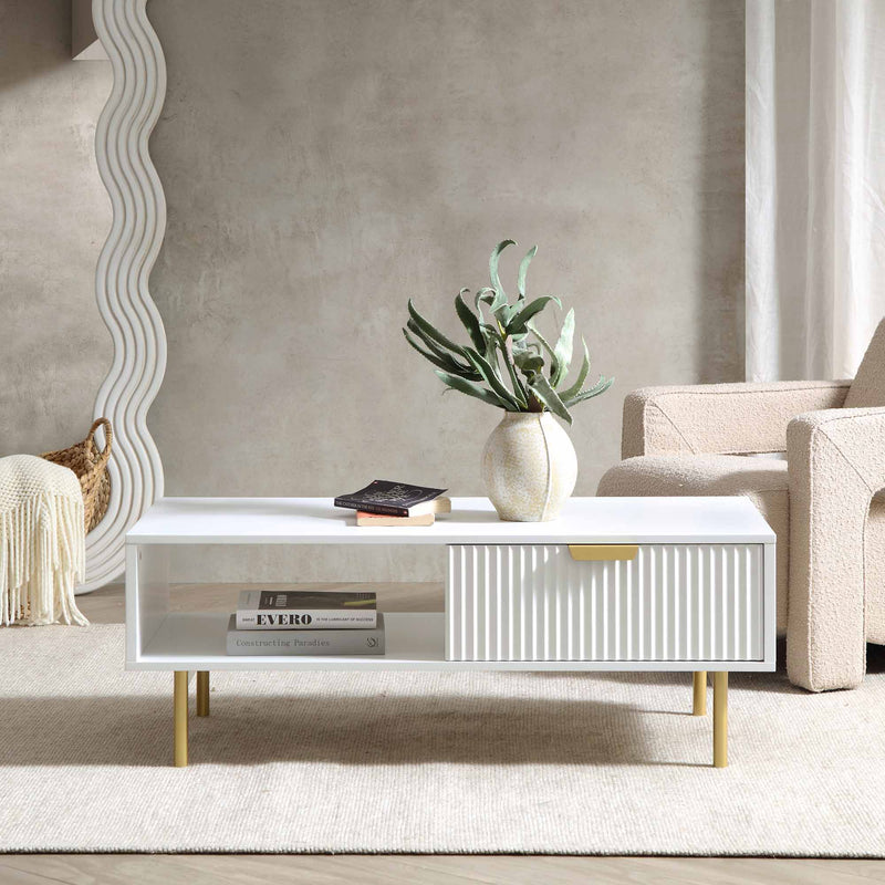Richmond Ridged Coffee Table with Drawer, Matte White - daals