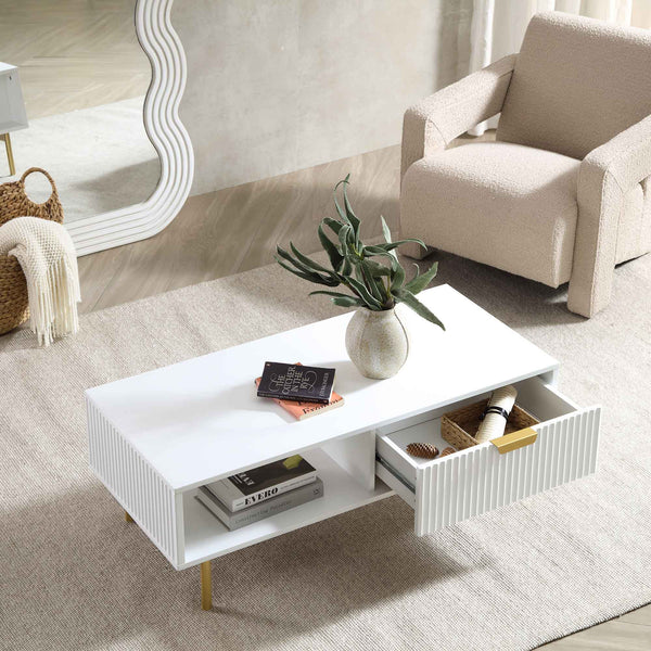 Richmond Ridged Coffee Table with Drawer, Matte White