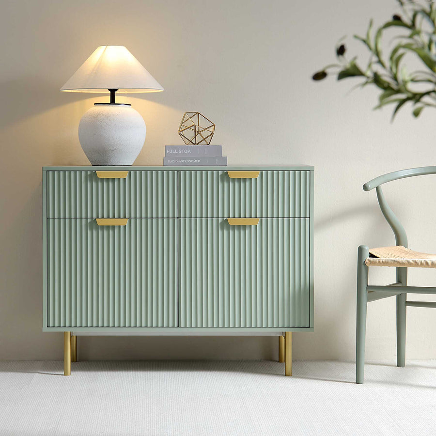 Richmond Ridged 2-Door Cabinet with Drawers, Matte Sage Green