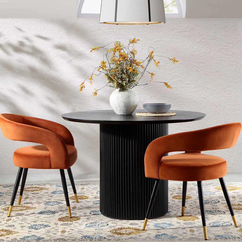 Maru Round Oak Pedestal Dining Table, Black | daals