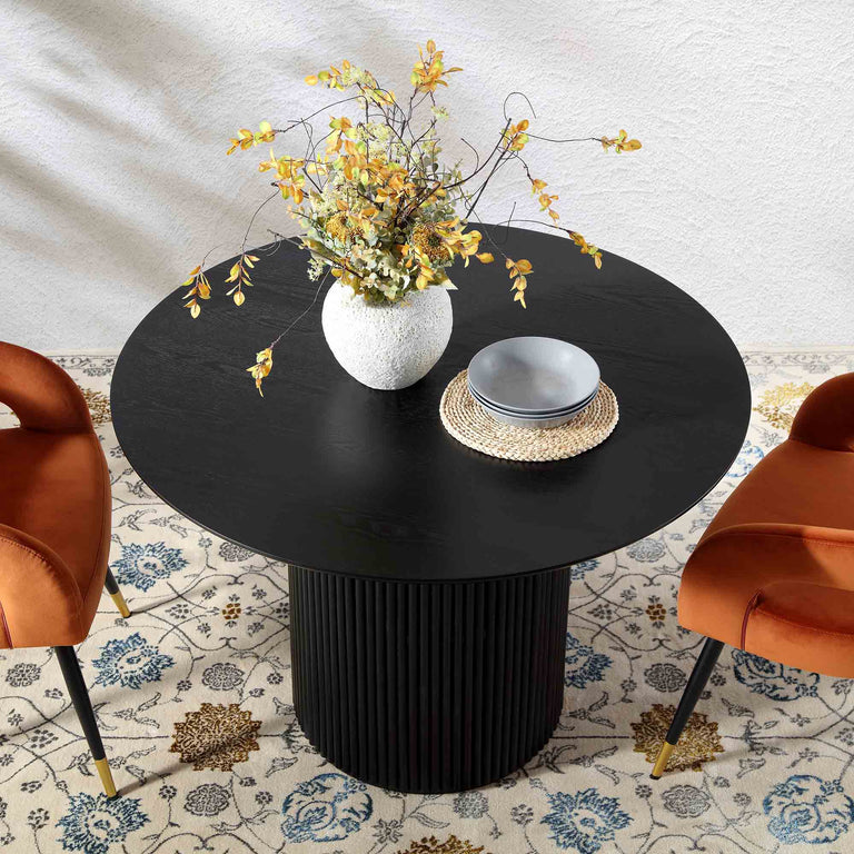 Maru Round Oak Pedestal Dining Table, Black daals