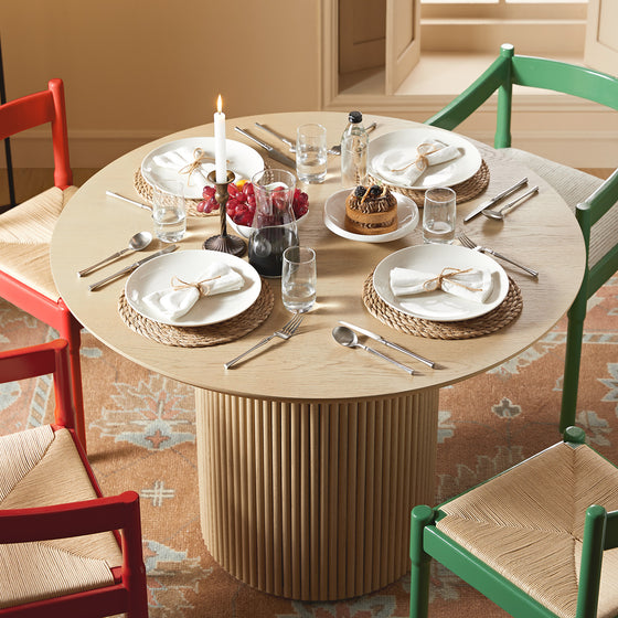 Maru Round Oak Pedestal Dining Table, Greige Oak