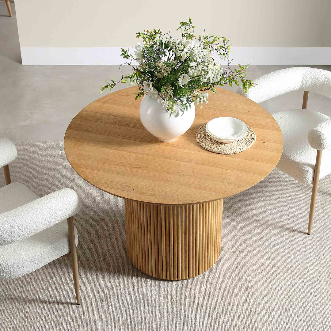 Maru Round Oak Pedestal Dining Table, Oak | daals