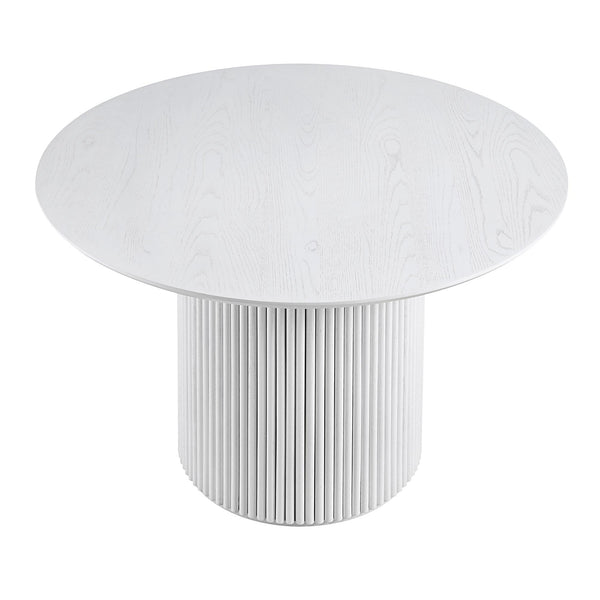 Maru Round Oak Pedestal Dining Table, Washed White