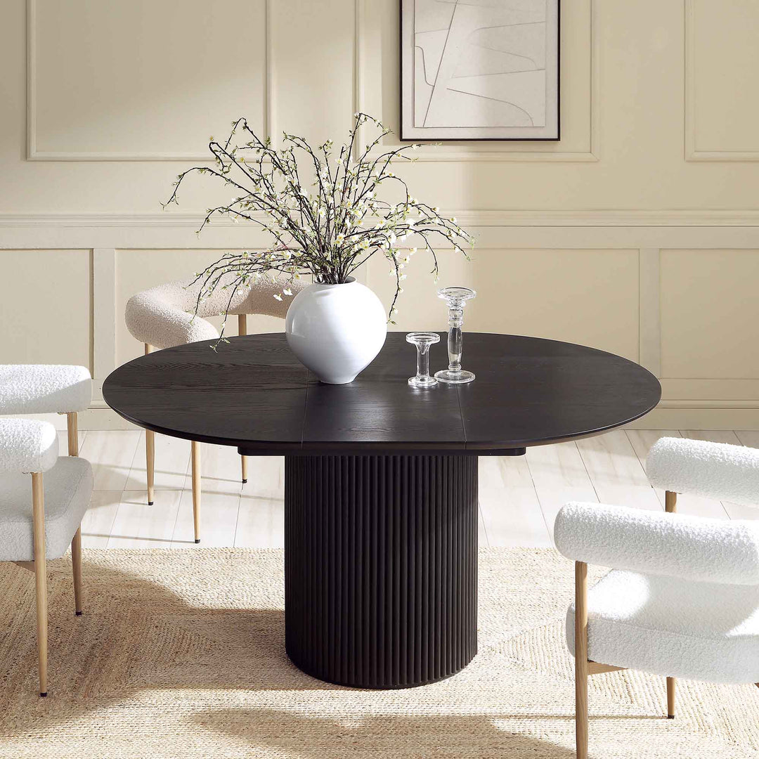 Maru Round 4-6 Seater Extending Oak Pedestal Dining Table, Black | daals