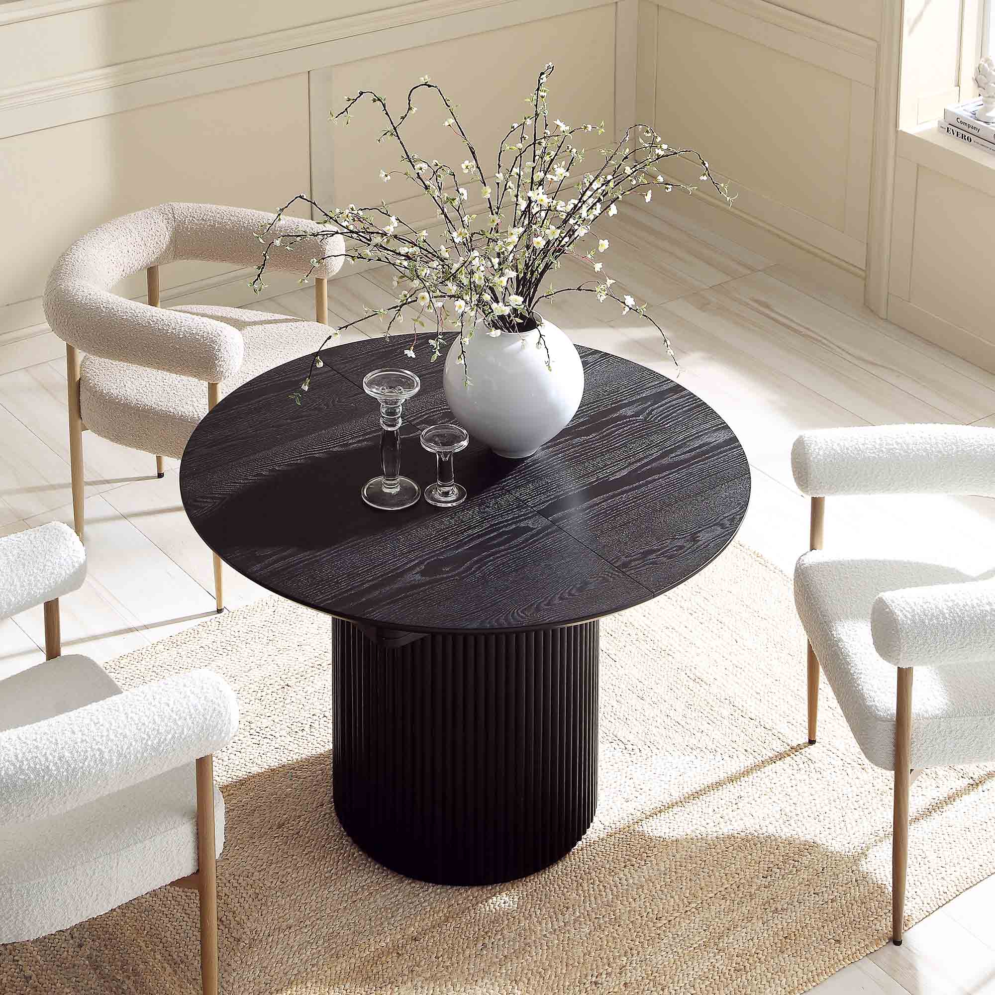 Maru Round 4-6 Seater Extending Oak Pedestal Dining Table, Black | daals