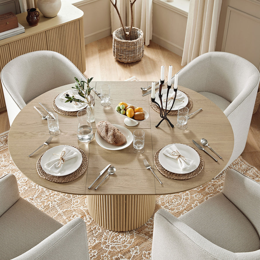 Maru Round 4-6 Seater Extending Oak Pedestal Dining Table, Greige Oak - daals